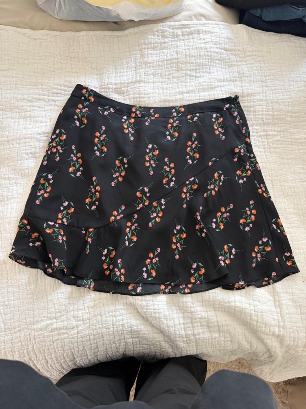 Fashion Union Black Floral Ruffle Hem Mini Skirt